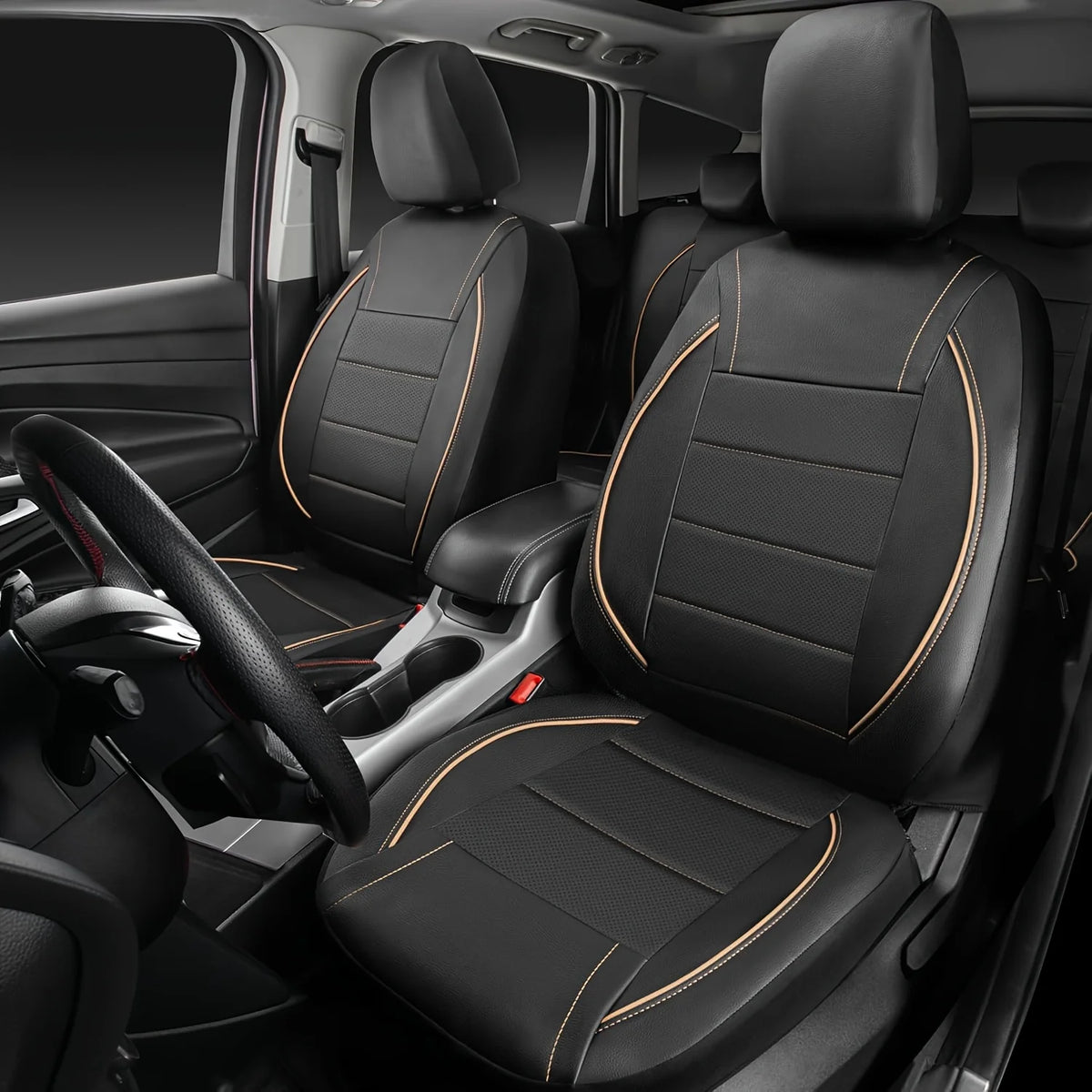 Faux Leather Car Seat Covers - Beige / Front Pair
