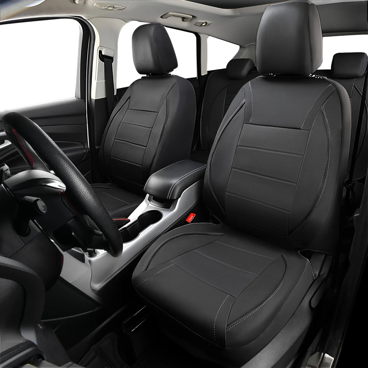 Faux Leather Car Seat Covers - Black / Front Pair