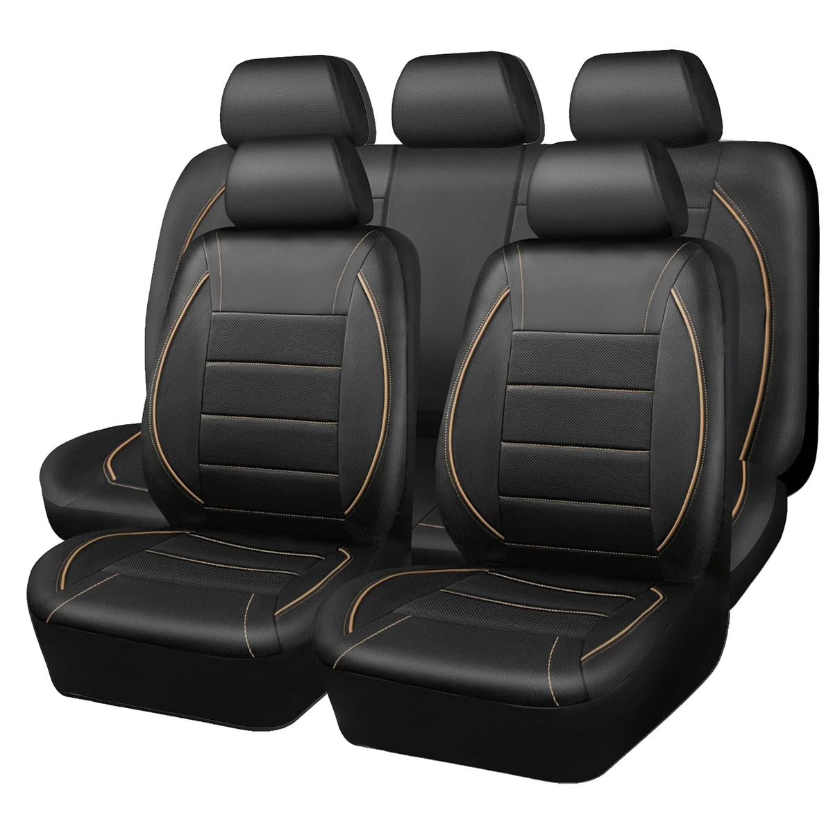 Faux Leather Car Seat Covers - Beige / Full Set