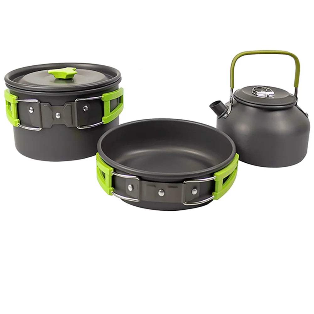 Camping Cookware Set with Kettle - Green / Cookware Only