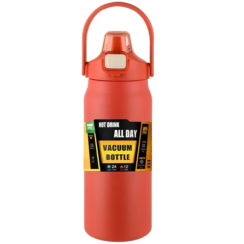 Pop Up Straw Insulated Bottle - Red / 800ml