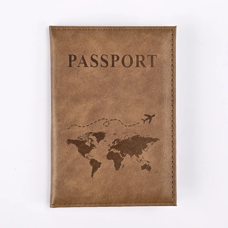 World Map Passport Cover - Tan