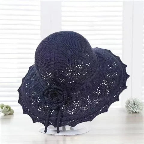 Foldable Knit Sun Hat - Navy Blue