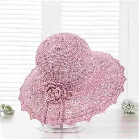 Foldable Knit Sun Hat - Pink