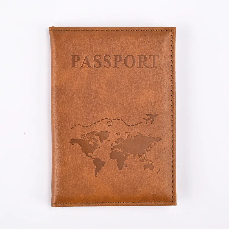 World Map Passport Cover - Brown