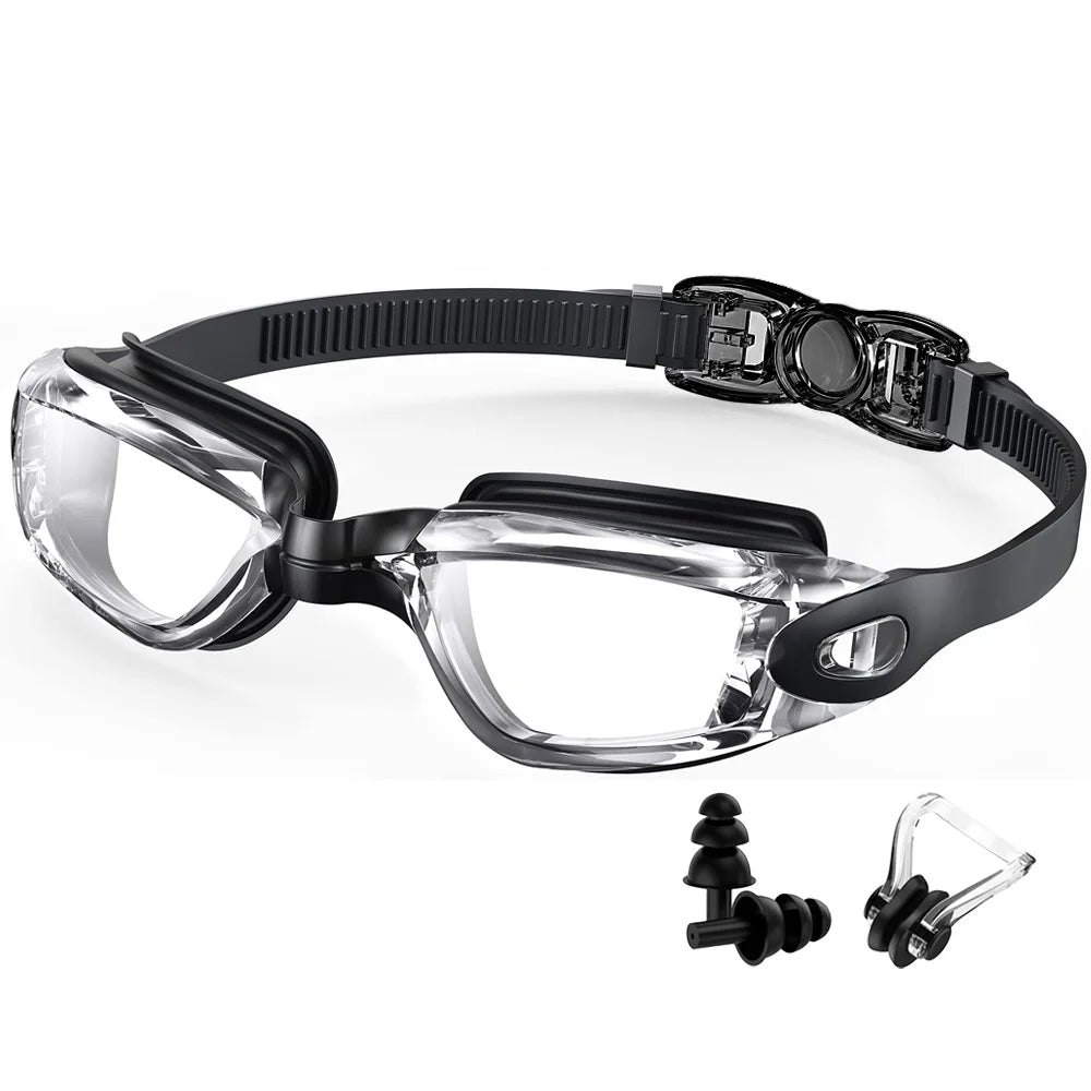 Swim Goggles with Ear Plugs - Black Clear