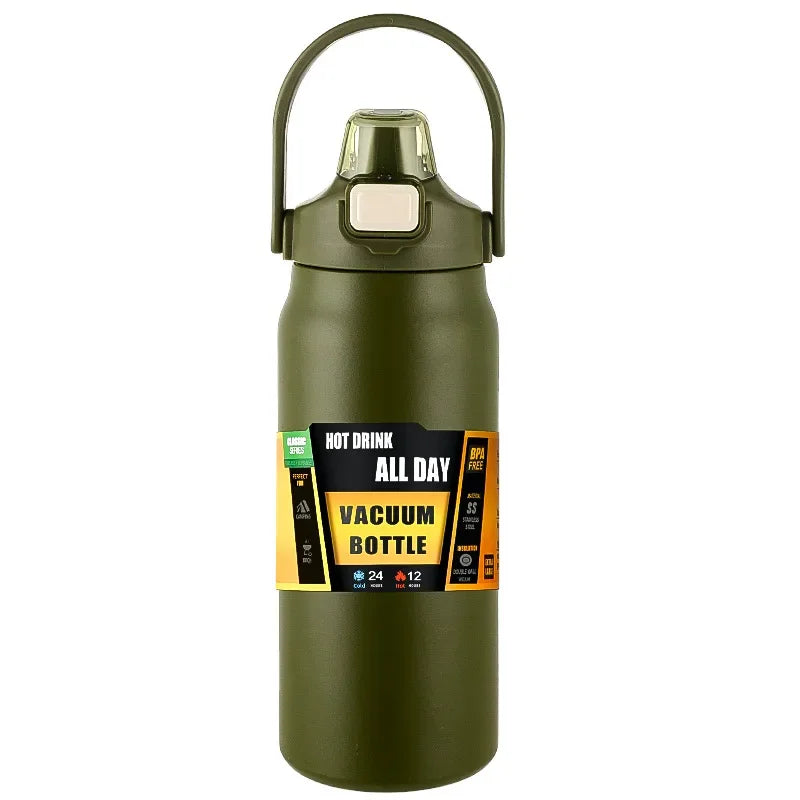 Pop Up Straw Insulated Bottle - Olive Green / 800ml