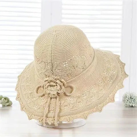 Foldable Knit Sun Hat - Beige