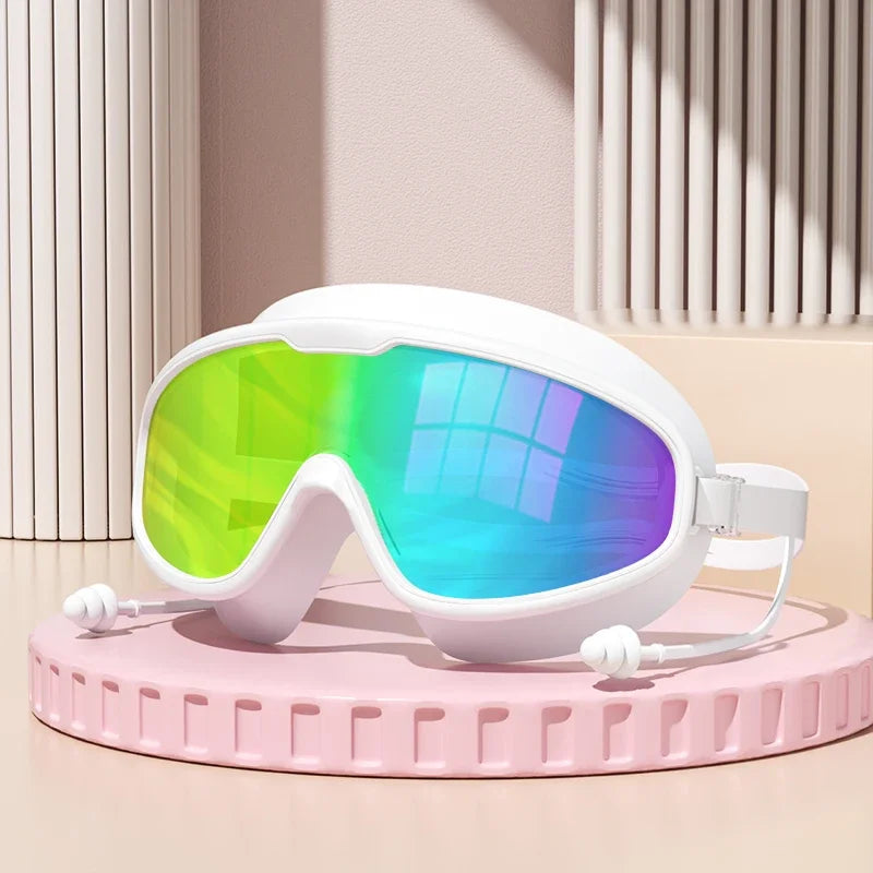 Big Frame Swim Goggles - White Mirrored