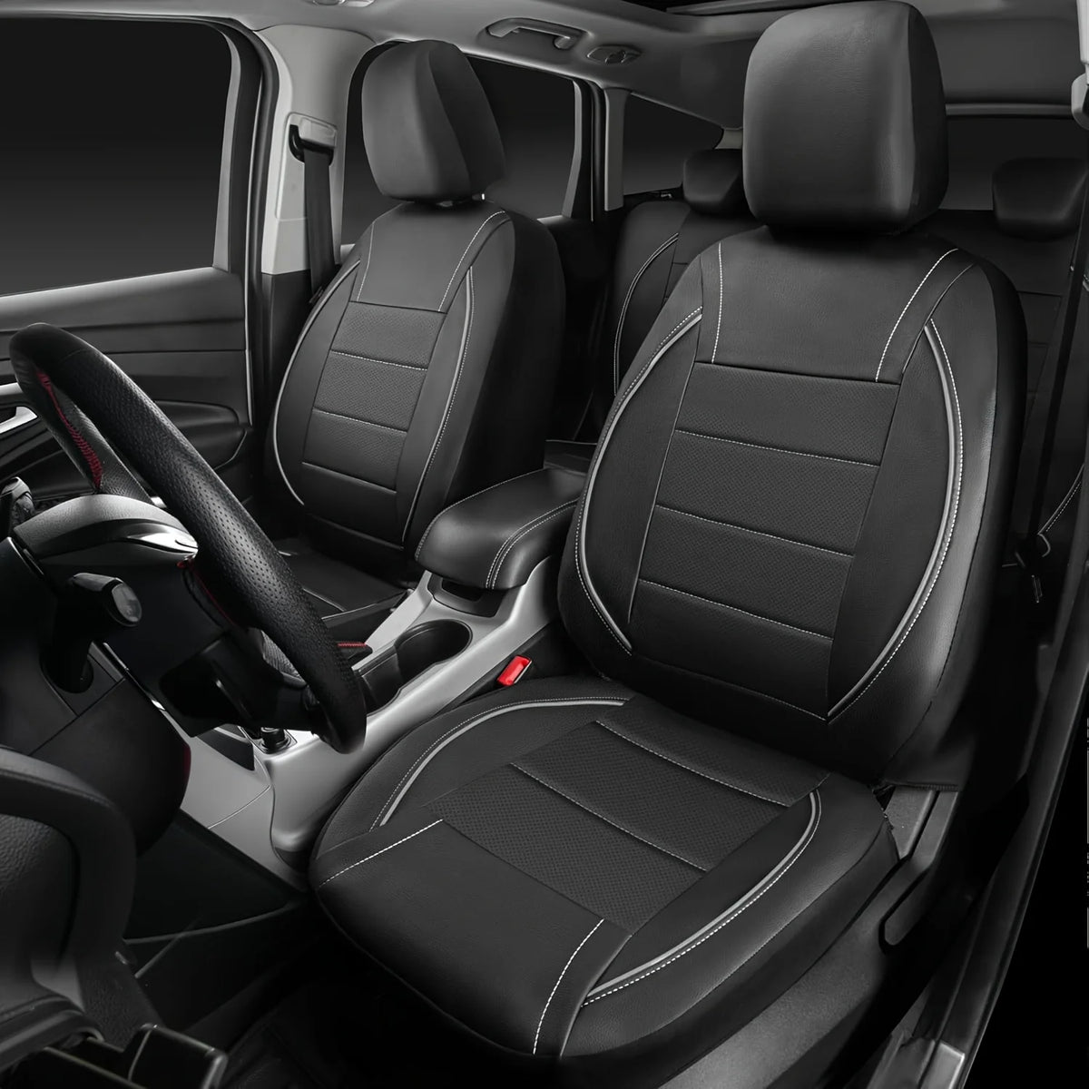 Faux Leather Car Seat Covers - Gray / Front Pair