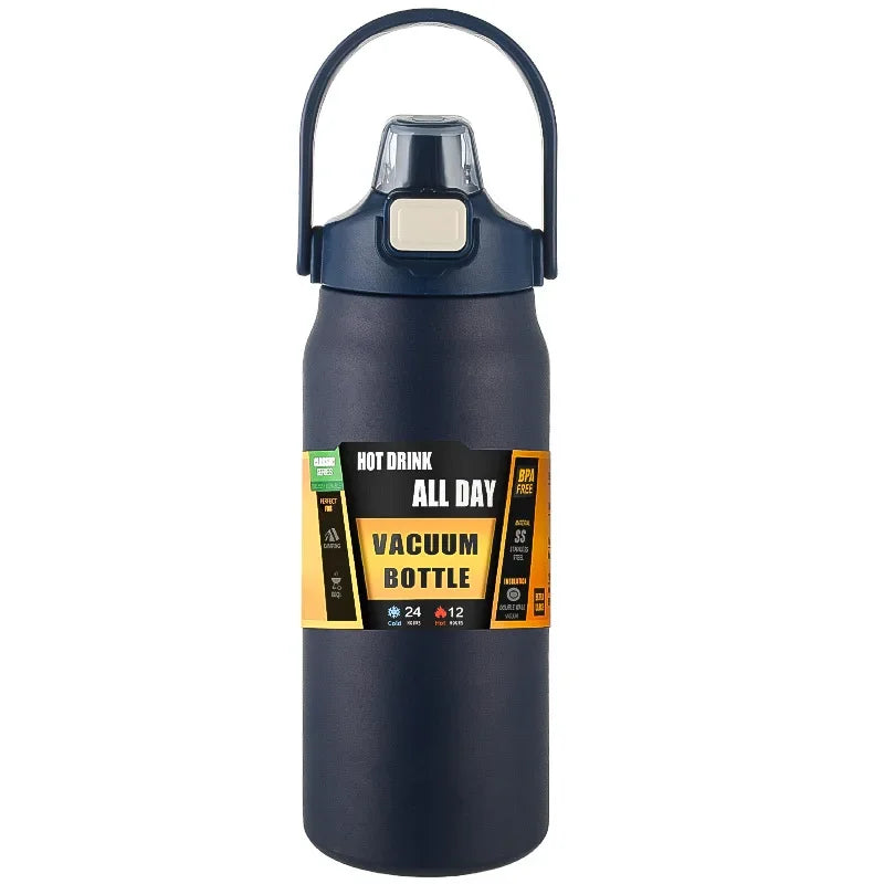 Pop Up Straw Insulated Bottle - Navy Blue / 800ml