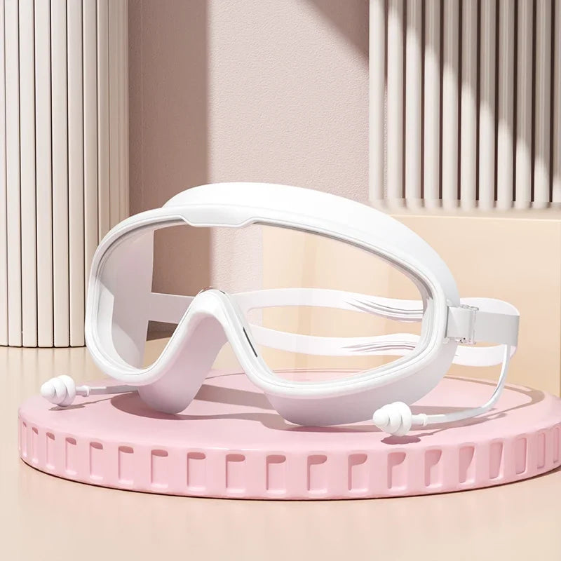 Big Frame Swim Goggles - White Clear