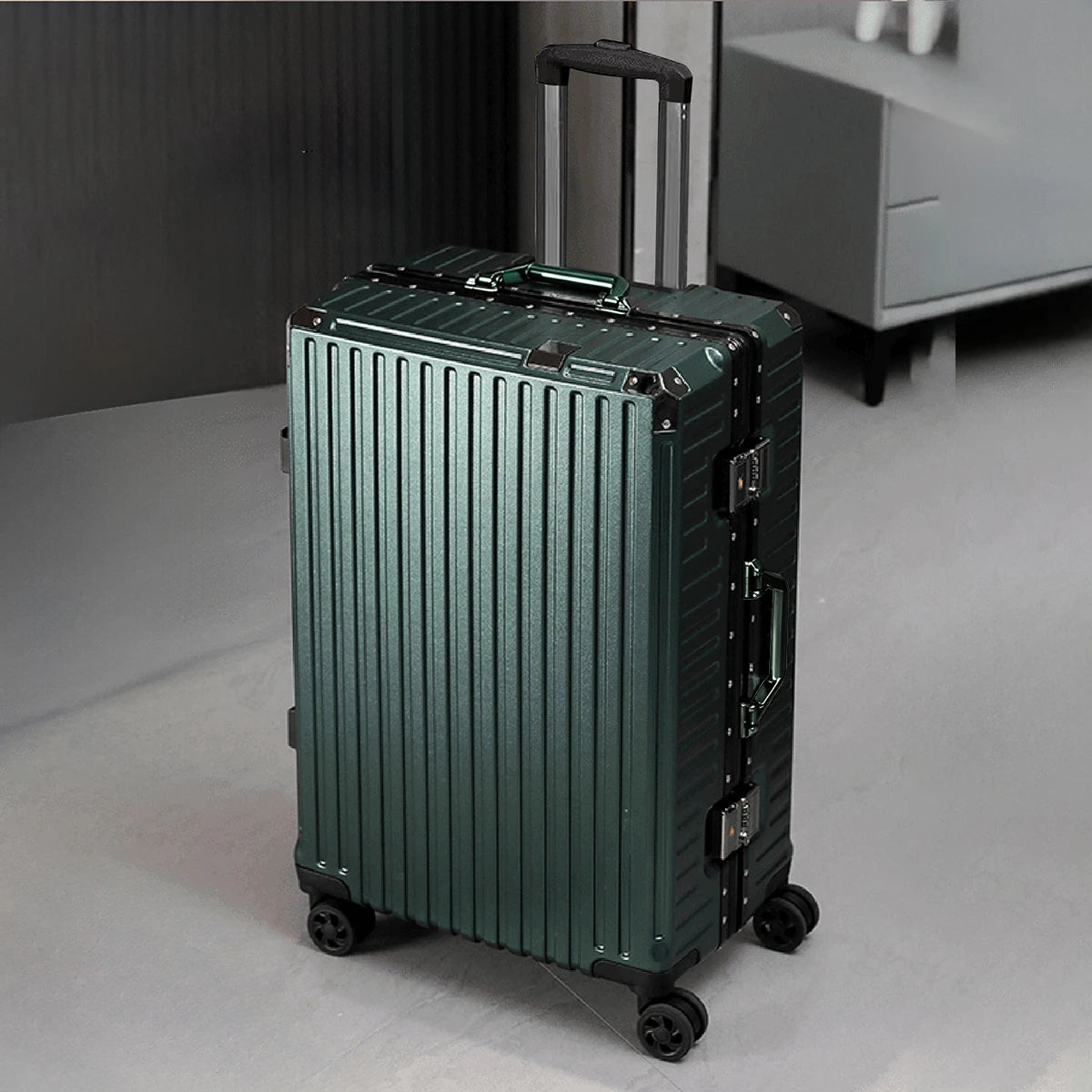 Aluminum Frame Carry On Suitcase - Dark Green