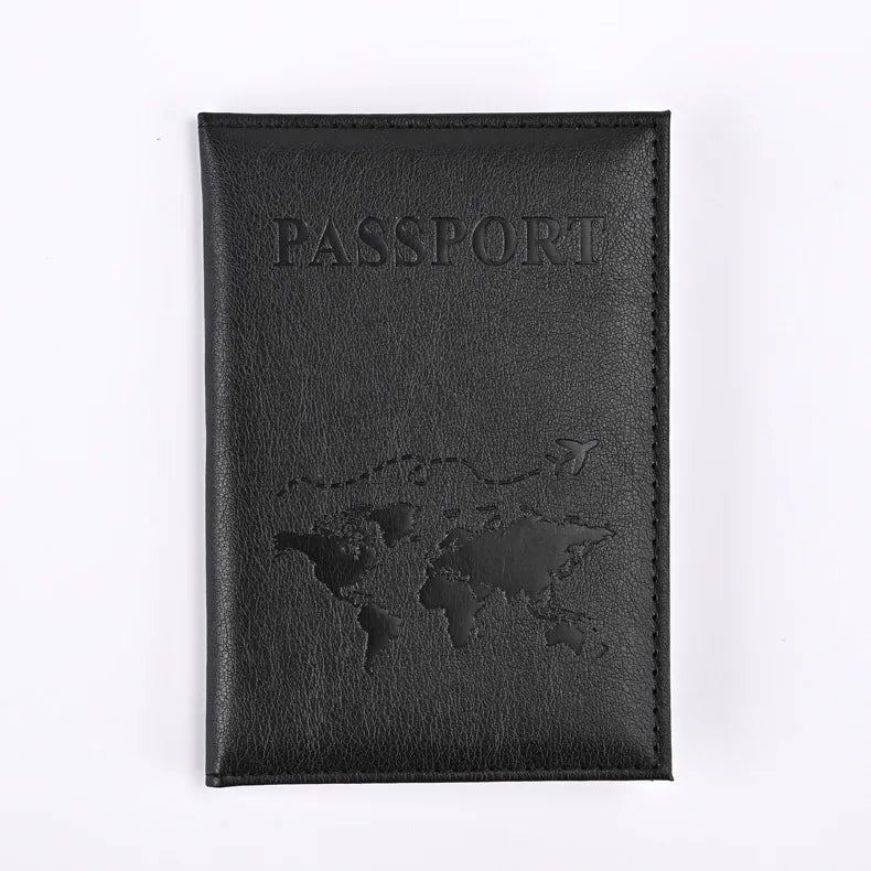 World Map Passport Cover - Black