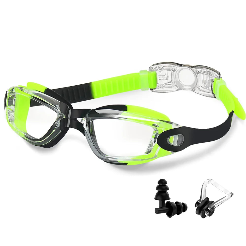 Swim Goggles with Ear Plugs - Black Green