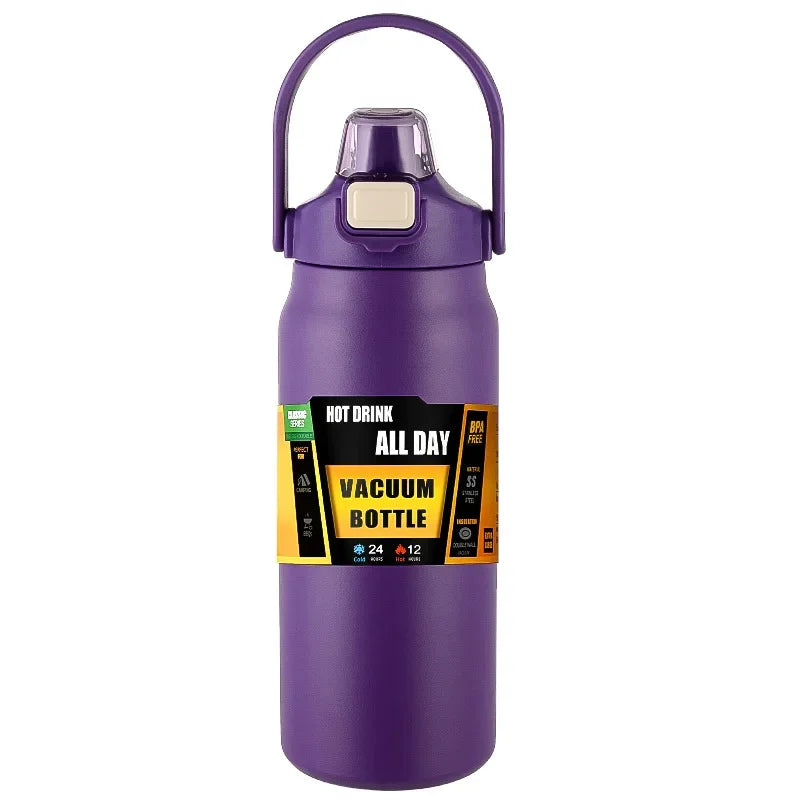 Pop Up Straw Insulated Bottle - Purple / 800ml