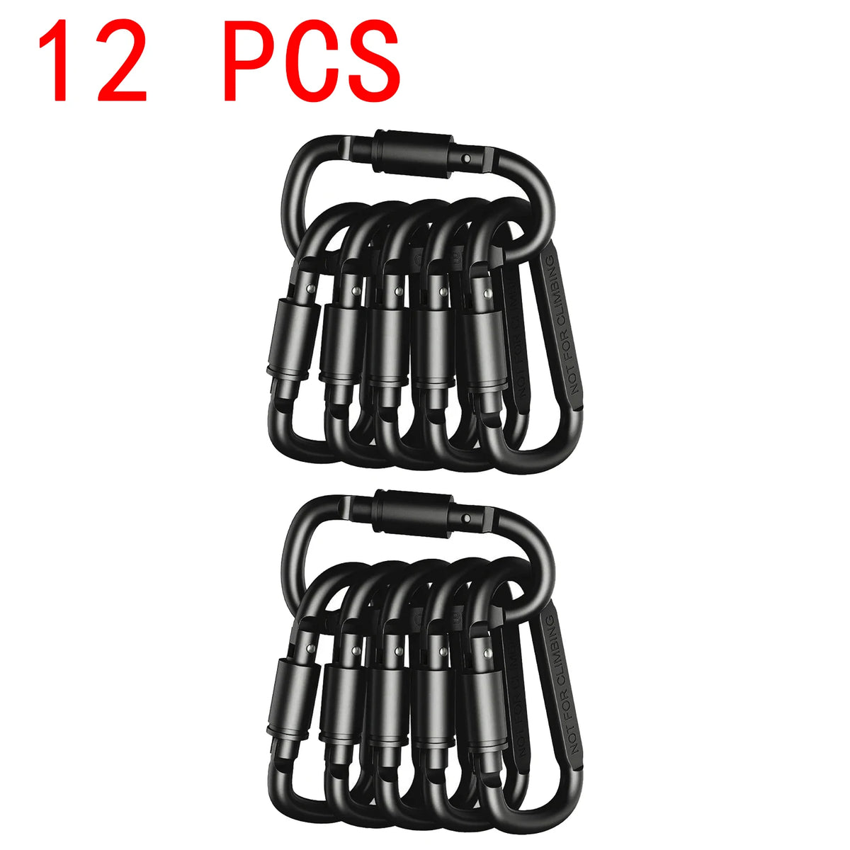 Screw Lock Aluminum Carabiners - Black / 12pcs