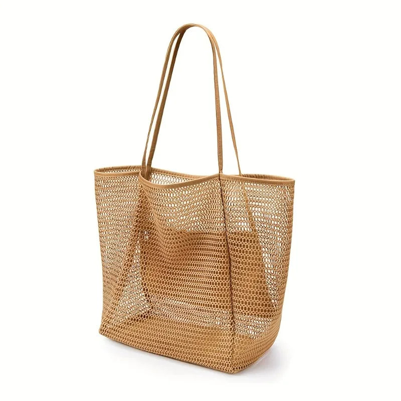 Mesh Beach Tote Bag - Tan