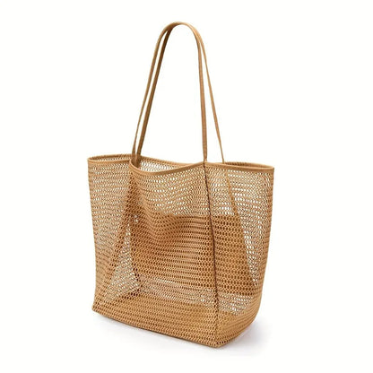 Mesh Beach Tote Bag - Tan