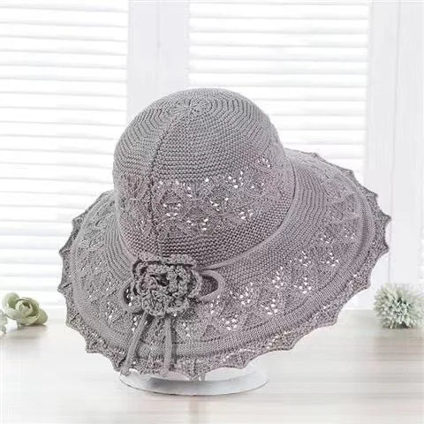 Foldable Knit Sun Hat - Gray