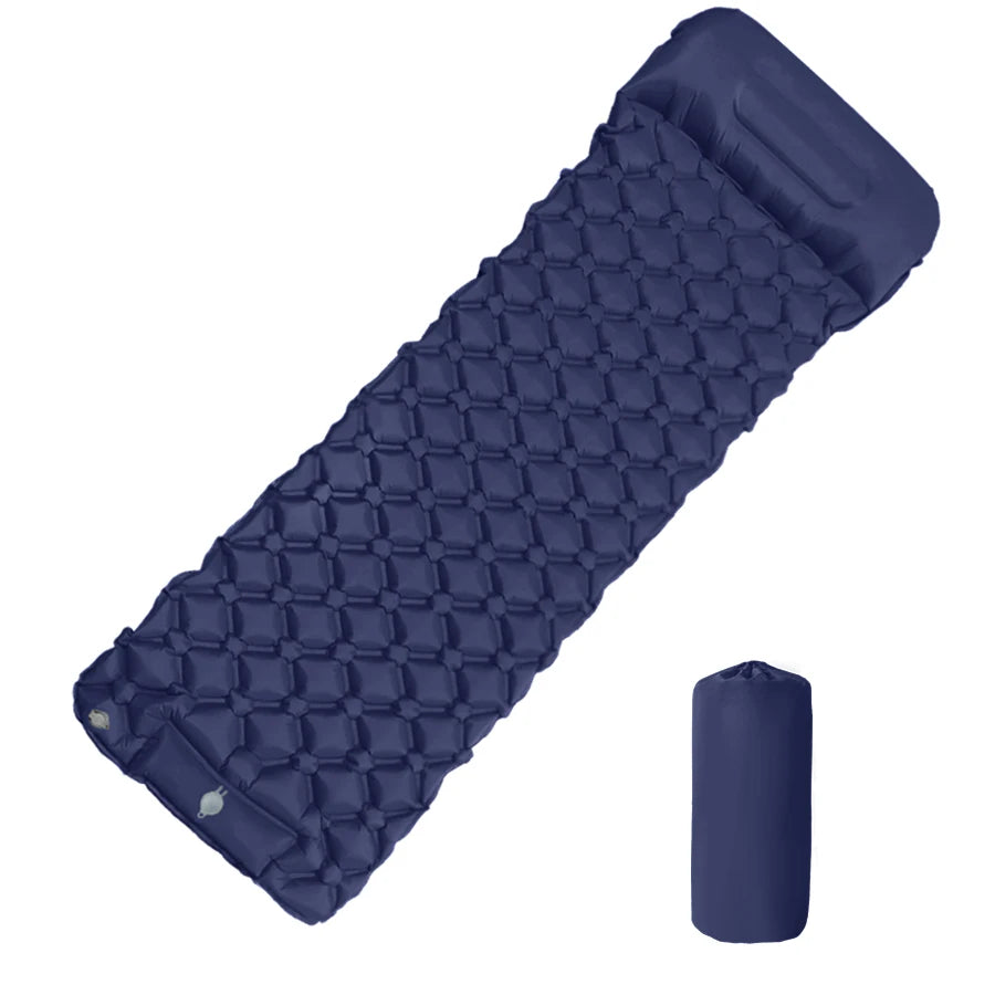 Inflatable Sleeping Pad with Pillow - Navy Blue