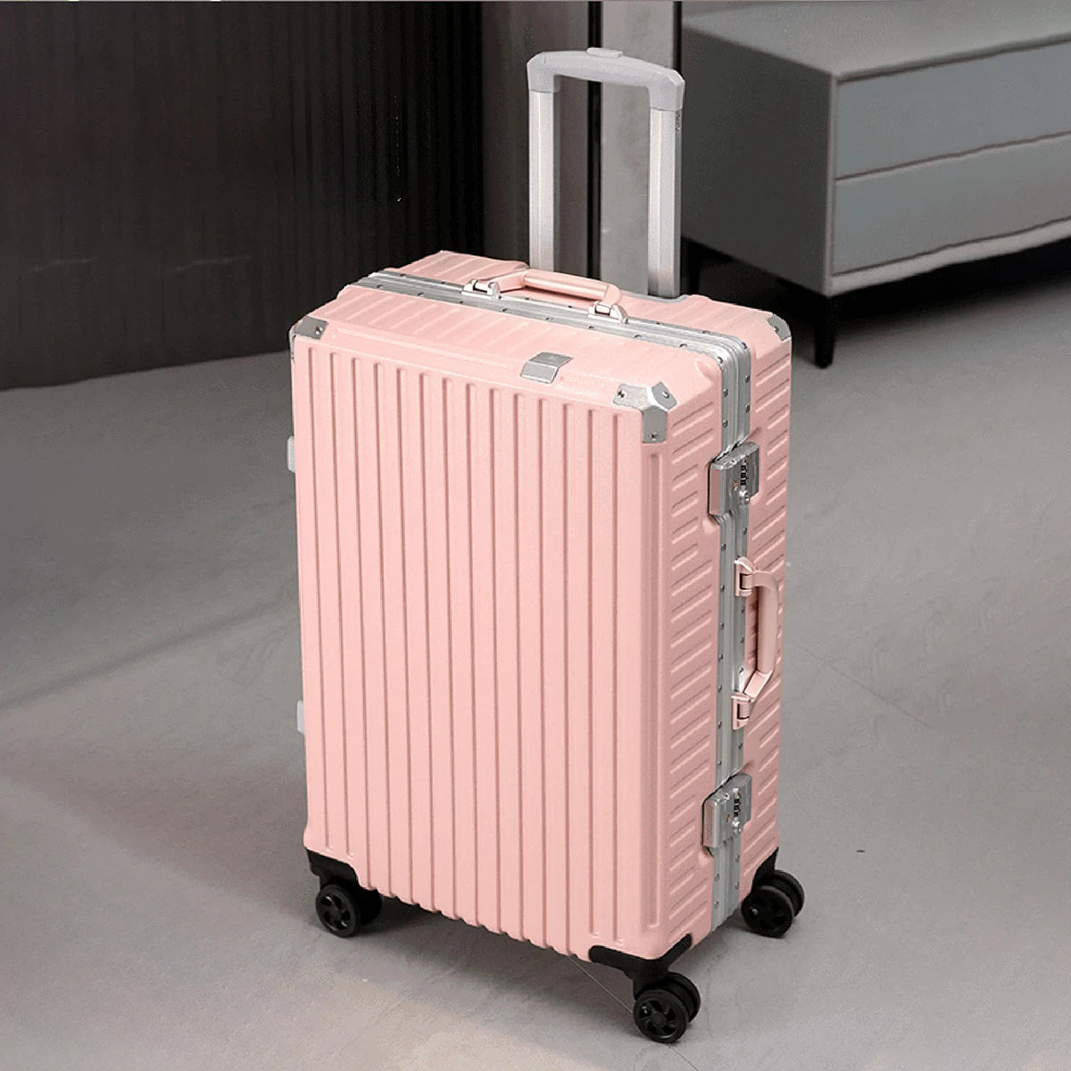 Aluminum Frame Carry On Suitcase - Pink