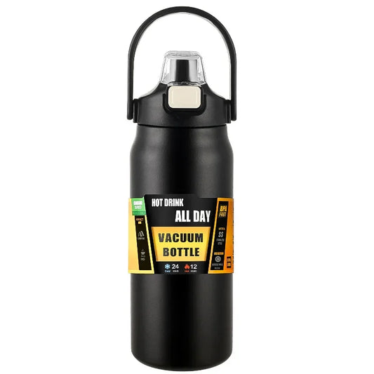Pop Up Straw Insulated Bottle - Black / 800ml