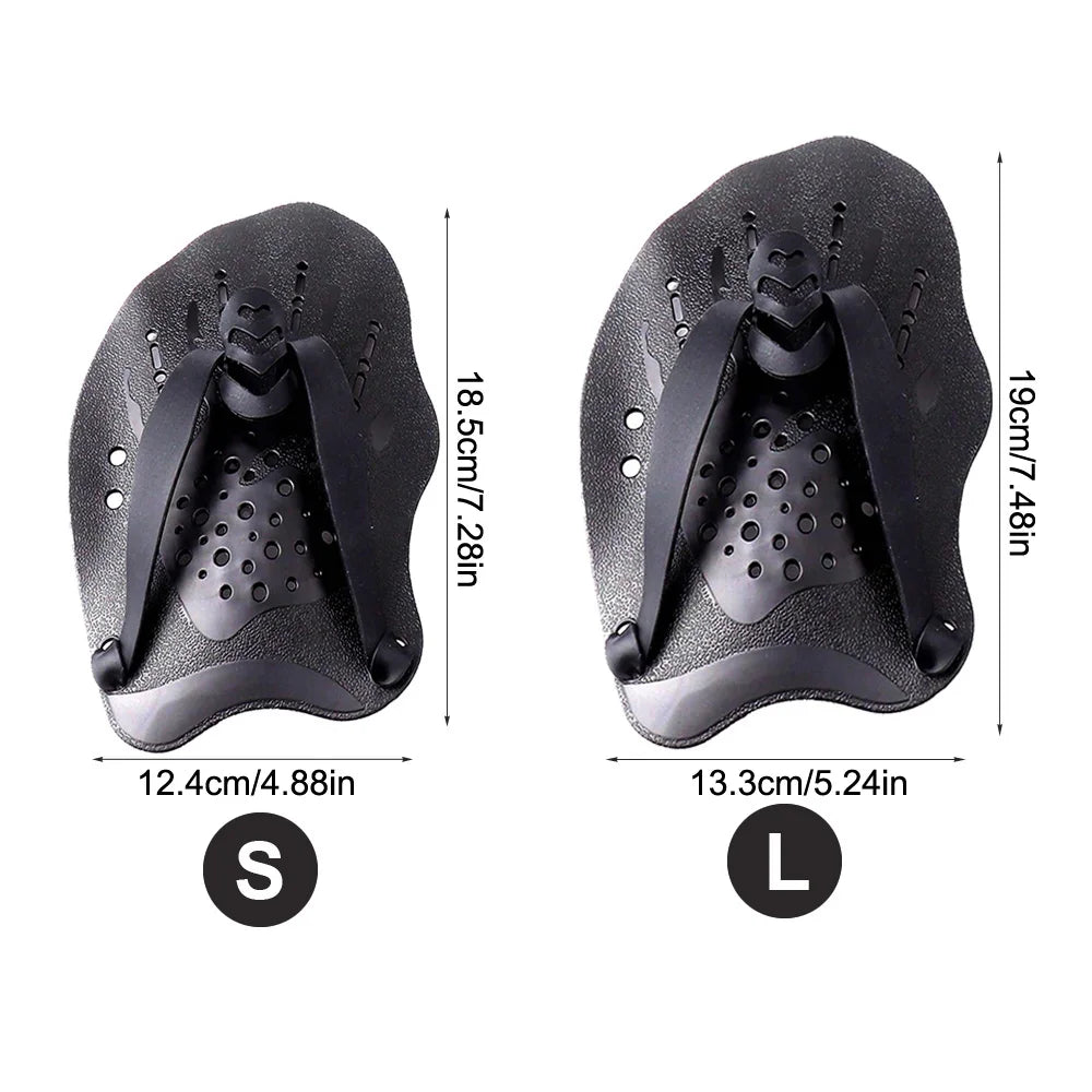 Swim Hand Paddles - sizes S and L with measurements