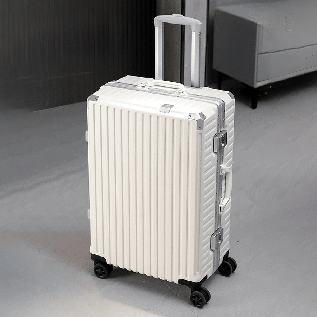 Aluminum Frame Carry On Suitcase - White