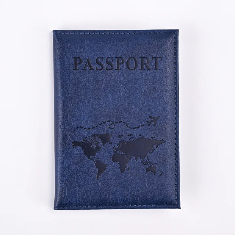 World Map Passport Cover - Navy Blue