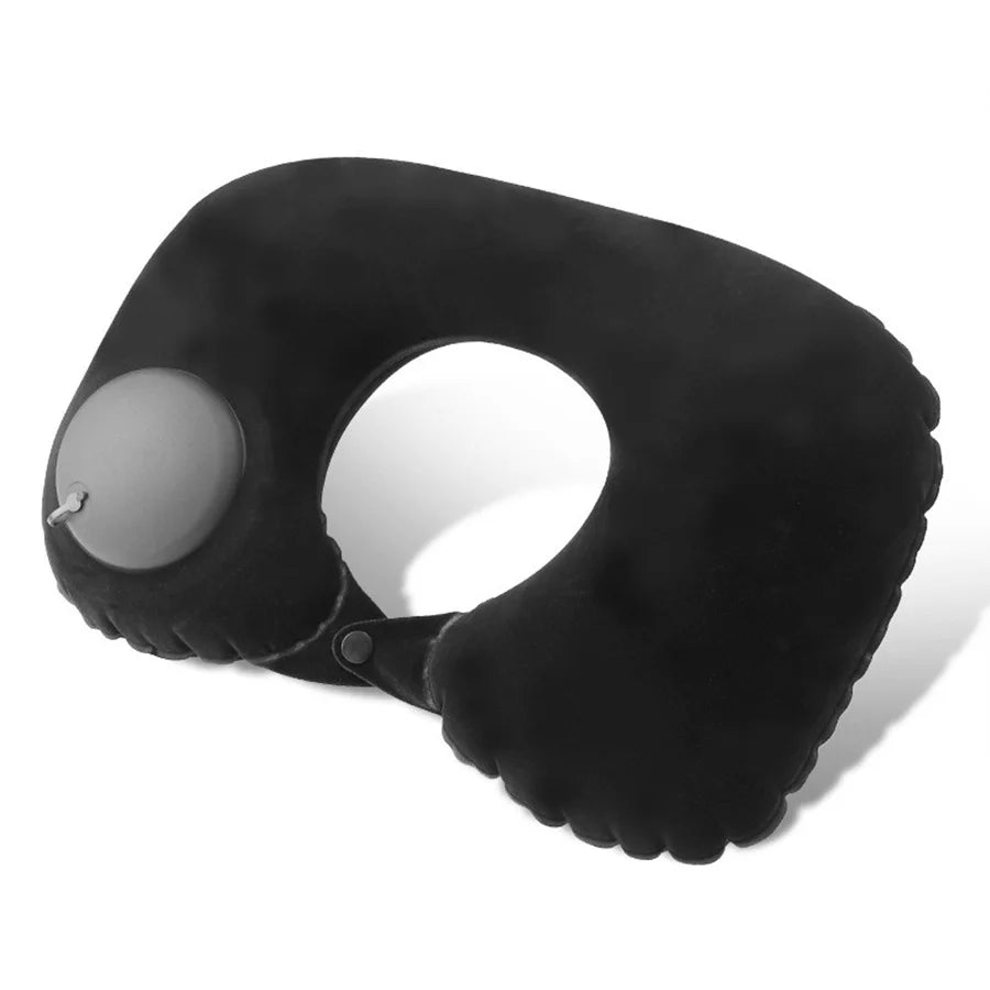 Push Inflate Neck Pillow - Black