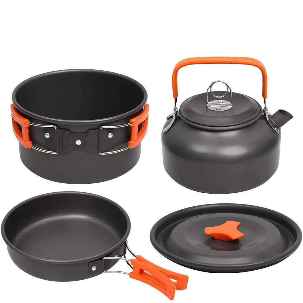 Camping Cookware Set with Kettle - Orange / Cookware Only
