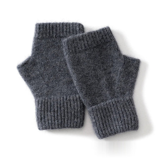 Knitted Wool Fingerless Mitts - Dark Gray