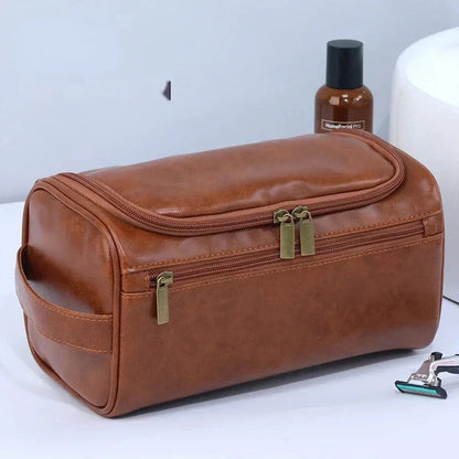 Hanging PU Toiletry Bag - Brown
