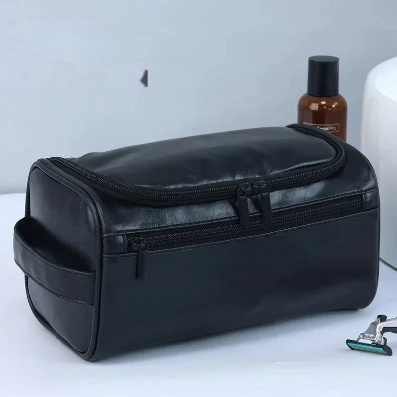 Hanging PU Toiletry Bag - Black