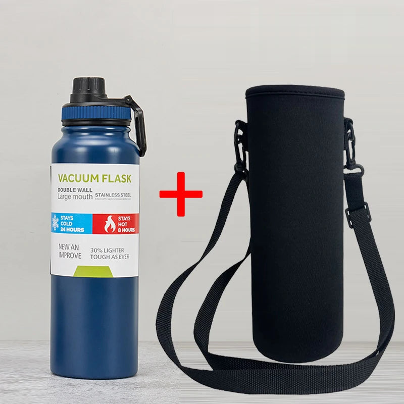 Wide Mouth Vacuum Flask - Blue / 600ml / With Sleeve
