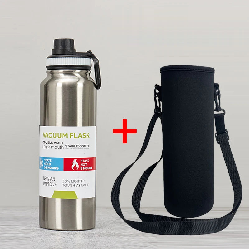 Wide Mouth Vacuum Flask - Silver / 600ml / With Sleeve