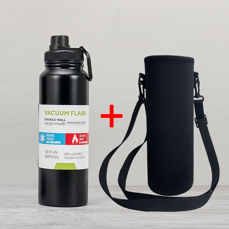 Wide Mouth Vacuum Flask - Black / 600ml / With Sleeve