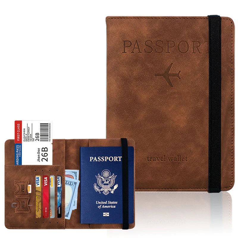 Elastic Band Passport Holder - Brown