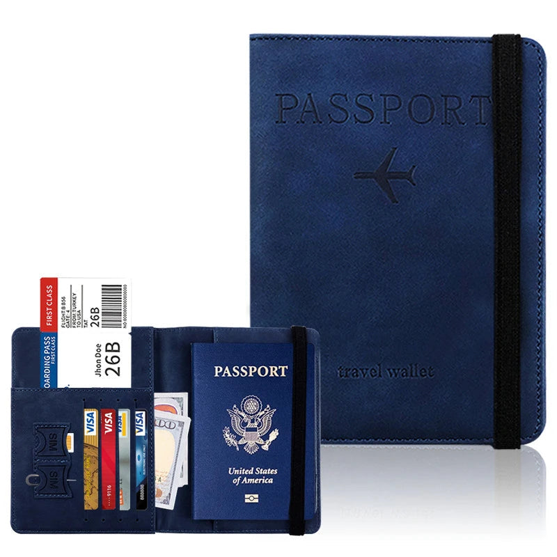 Elastic Band Passport Holder - Navy Blue