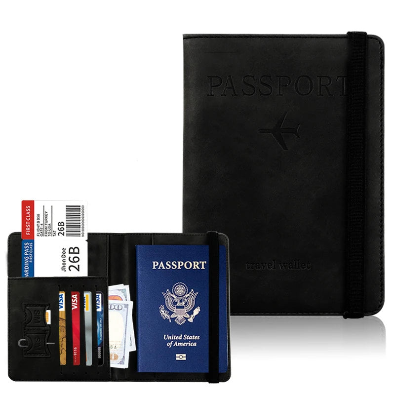 Elastic Band Passport Holder - Black